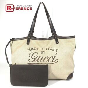 GUCCI Logo Bag Clutch Tote Shoulder Boston Leather Canvas Beige